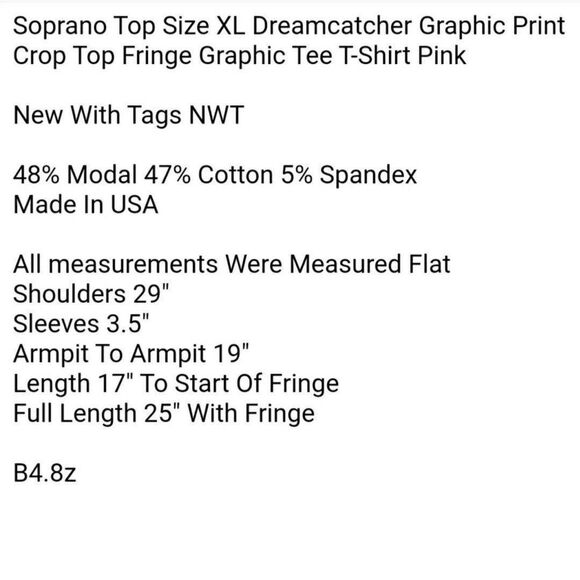 Soprano Top Size XL Dreamcatcher Graphic Print Crop Top Fringe Graphic Tee New - Picture 6 of 6